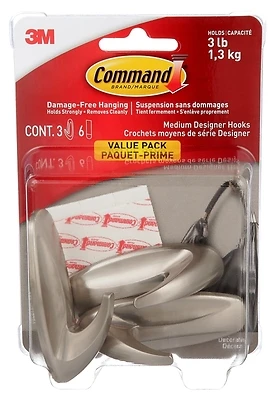 Designer Hook, Brushed Nickel, Medium