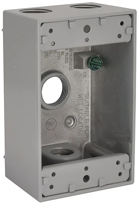 Single Gang 1/2 In. 4-outlet Gray Weatherproof Die-cast Aluminum Outdoor Outlet Box