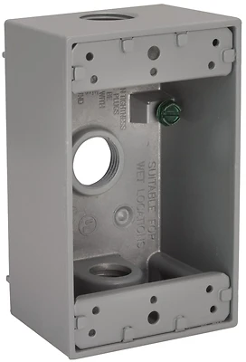 Hubbell Bell 5320-5 Weatherproof Outlet Box, 1-Gang, 3-Outlet, Aluminum
