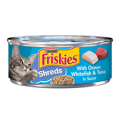 Purina Friskies 10369 Shreds Cat Food, Ocean Whitefish & Tuna, 5.5 oz Can