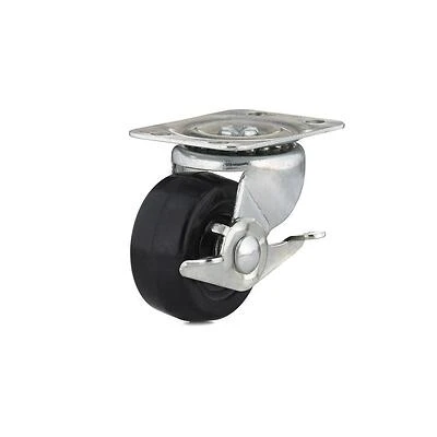 Rubber Wheel Swivel Plate Caster, Side Brake, 2 In.
