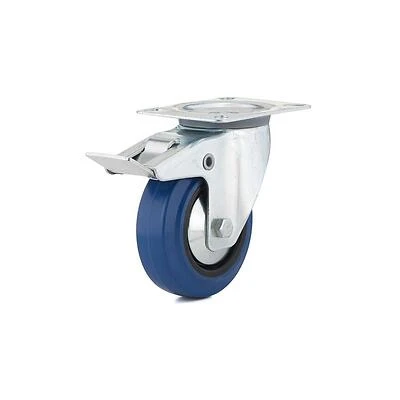 4 In. Blue Swivel Plate Caster/ Brake
