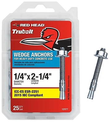 Heavy Duty Wedge Anchors, 1/4 x 2-1/4 In., 25-Pk.