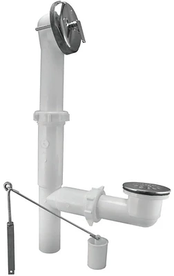 Keeney 64W-K Trip Lever Bath Drain Assembly, White Plastic, Chrome, 14-16 In.