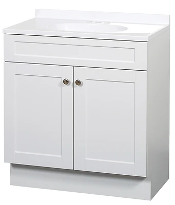 36 In. W Shaker Vanity With White Cultured Marble Top And Integrated Sink