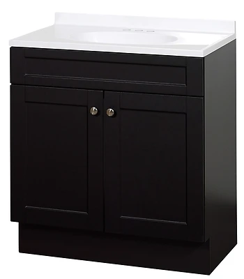 Espresso 30 In. W X 35 In. H X 18 In. D Shaker Vanity With White Cultured Marble Top