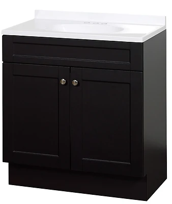 Espresso 36 In. W X 35 In. H Shaker Vanity With White Cultured Marble Top