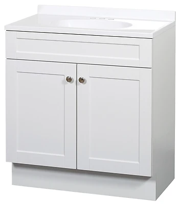 30 In. W Shaker Vanity With White Cultured Marble Top And Integrated Bowl