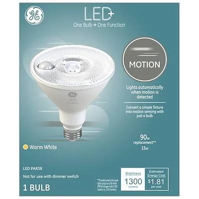 GE LED+ Floodlight Bulb, Motion Sensor, PAR38, 1200 Lumens, 15W