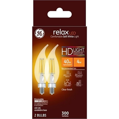 GE 31384 LED Bulb, General Purpose, 40 W Equivalent, E12 Lamp Base, Dimmable, Clear, Soft White Light, 2700 K Color Temp