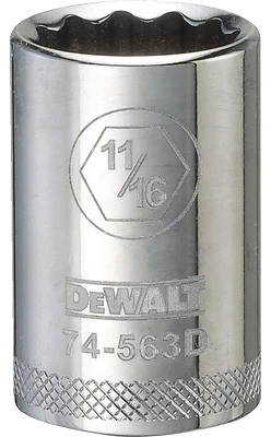 DeWalt DWMT74563OSP SAE Socket, Shallow, 12-Point, 11/16 In., 1/2 In. Drive