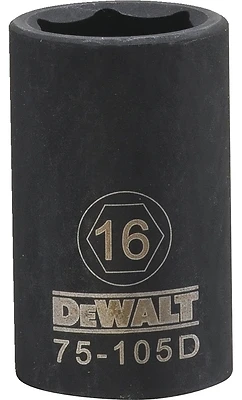 Metric Impact Socket, 6-Point, Black Oxide, 1/2 In. Drive, 16mm