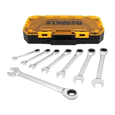 DeWalt DWMT74733 Wrench Set, 8-Piece, SAE, Ratcheting Combination, Polished Chrome