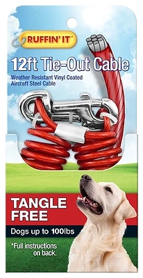 Tangle Free Large Dog Tie-out Cable, 12 Feet, 1700 Lb Strength