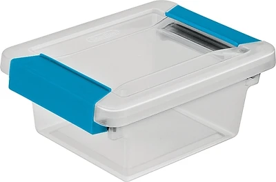 Sterilite 19698606 Mini Clip Box, Clear with Blue Latches, 6.6 x 5 x 2.75 In