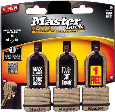 Magnum 3-pack 1-3/4 Inch Laminated Padlock With Chrome Shackle And Dual Ball Locking