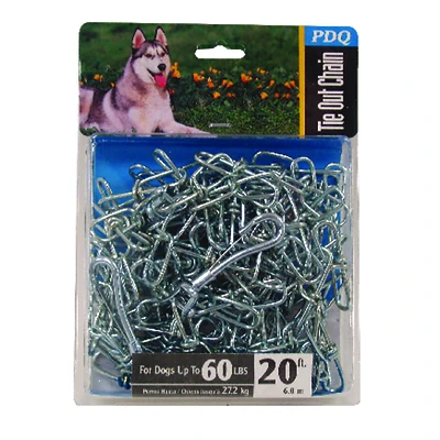 Silver Steel Dog Tie Out Chain 20 Ft Large For Dogs Up To 60 Lbs