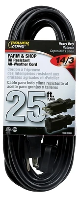 PowerZone OR532725 Black Extension Cord, 14/3 SJTOW, 25 Ft