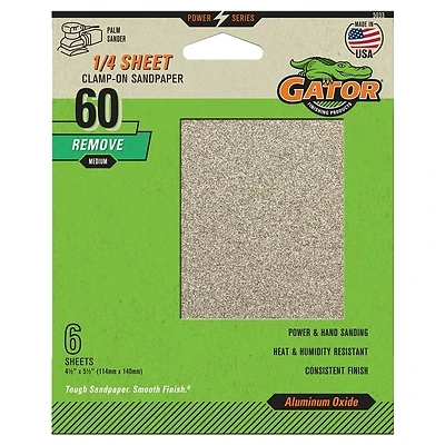 6-pack 4.5 X 5.5-inch 60-grit Aluminum Oxide Sandpaper Sheets For Orbital Sanders