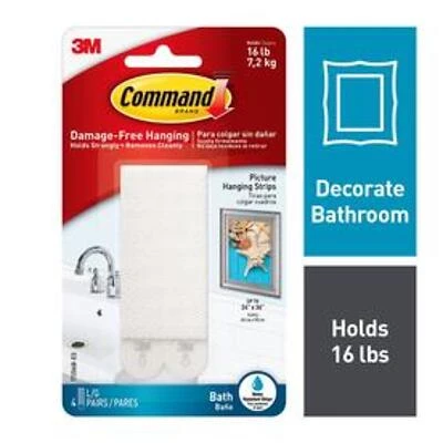 Command 17206B-ES Picture Hanging Strip, 4 lb, 4-Hook, Foam, White