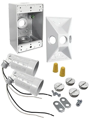 Weatherproof Floodlight Kit With 2 Die-cast Aluminum Lampholders And Zinc Box