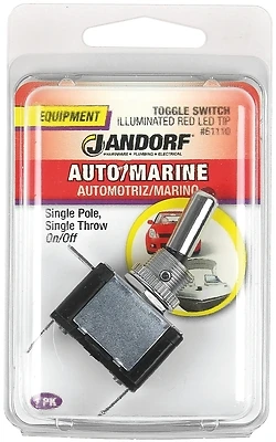 20a Single Pole Toggle Switch Black/silver With Red Led Tip 1 Pk