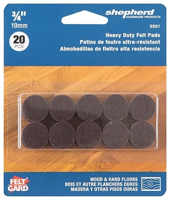 Shepherd 9861 Furniture Grip Pads, Brown Felt, 0.75-In., 20-Pk.
