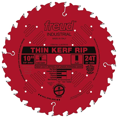 Freud Lu87 10 In. Carbide Tip Table Saw Blade, 24 Teeth, 5/8 In. Arbor, 1 Pk