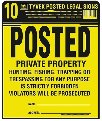 Sign,  Private Property , Yellow & Black Tyvek, 12 x 12-In., 10-Pk.