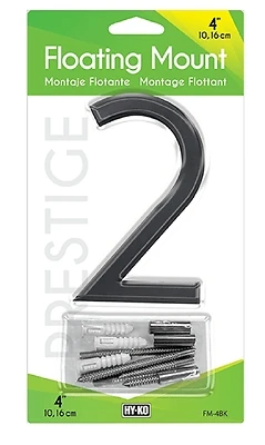 Hy-Ko FM-4BK/2 House Number 2, 4 In. Black Floating Mount