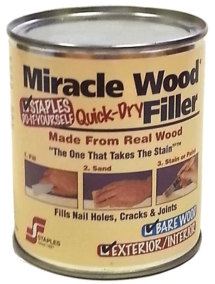 Miracle Wood Filler, Model 902, Quick-Dry, Stainable, 0.5 Lb.