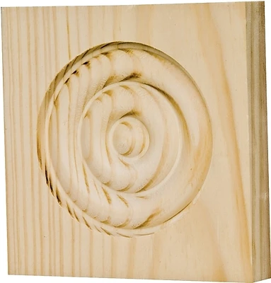 Trim Block Moulding, Rosette, Pine, No Bevel, 3.75 x 3.75 x 1 In.