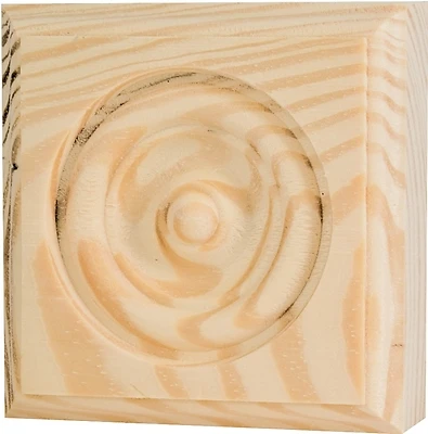 Trim Block Moulding, Rosette, Pine, 2.75 x 2.75 x 1 In.