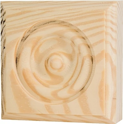 Trim Block Moulding, Rosette, Pine, 3.75 x 3.75 x 1 In.