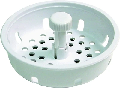 3-1/4 In. White Plastic Basket Strainer With Rubber Stopper