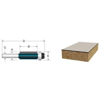 Laminate Flush Trimming Bit, 1/2-in X 1-in, 3 Flute With Ball Bearing Pilot, 1/4-in Shank