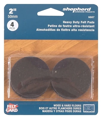 Shepherd Hardware 9867 Felt Protective Pads, 2 In, Brown, 4 Pack