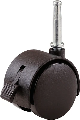 2 In. Plastic Twin Wheel Swivel Stem Casters, 75 Lb Load Rating, Brake, 2 Pk