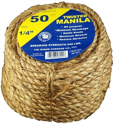 T.W. Evans Cordage 26-001 Twisted Manila Rope, 1/4 In. X 50 Ft.