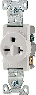 Eaton 1876W-BOX Commercial Grade 20A Single Receptacle, Side Wiring, White
