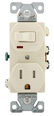 15 Amp Tamper Resistant Combination Switch And Receptacle, Light Almond, Model Tr274la