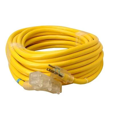 50 Ft. 10/3 Sjtw Tri-source Outdoor Heavy-duty Extension Cord With Three Outlets