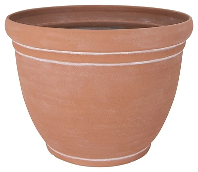 Pt-s060 18 In. Round Terra Cotta Resin Planter, 13.75 In. Height