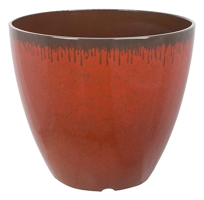 Pt-s023 Round Planter, 12 In Diameter, 10 In Height, Red With Mocha Drip