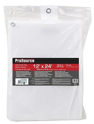 Tw1224 Heavy-duty White Tarp, 24 Ft L X 12 Ft W, 10 Mil Thick Plastic