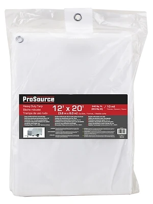 ProSource TW1220 White Polyethylene Tarp, 20 Ft L x 12 Ft W, 10 Mil