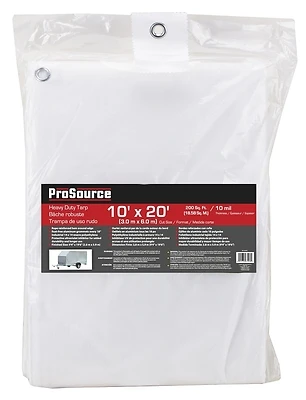 Tw1020 Heavy-duty Tarp, 20 Ft L X 10 Ft W, 10 Mil Thick, White Plastic