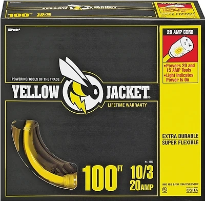 100 Ft. 10/3 Sjtw Outdoor Heavy-duty Extension Cord With T-blade Power Light Plug