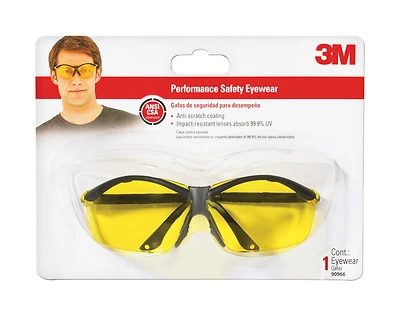 3M 90966-WV12 Sport-Inspired Safety Glasses, Yellow Lens, Black Frame