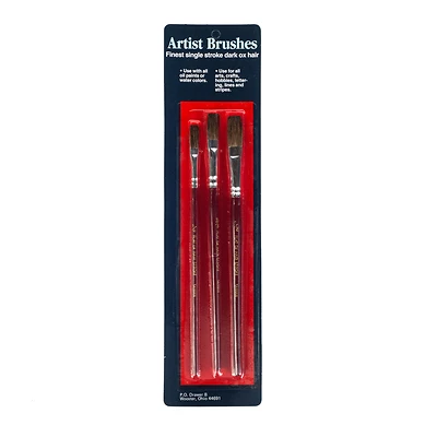 Wooster Flat Artist Paint Brush Set - 3 Piece Assortment For Oil And Water Colors
